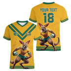 Custom Australia Rugby Women V-Neck T-Shirt Wallabies Mascot Sporty Style - Aussie Hoodie