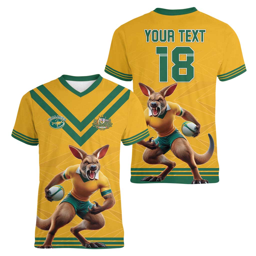 Custom Australia Rugby Women V-Neck T-Shirt Wallabies Mascot Sporty Style - Aussie Hoodie