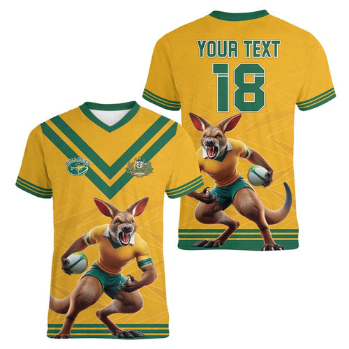 Custom Australia Rugby Women V-Neck T-Shirt Wallabies Mascot Sporty Style - Aussie Hoodie