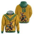 Custom Australia Rugby Zip Hoodie Wallabies Mascot Sporty Style - Aussie Hoodie
