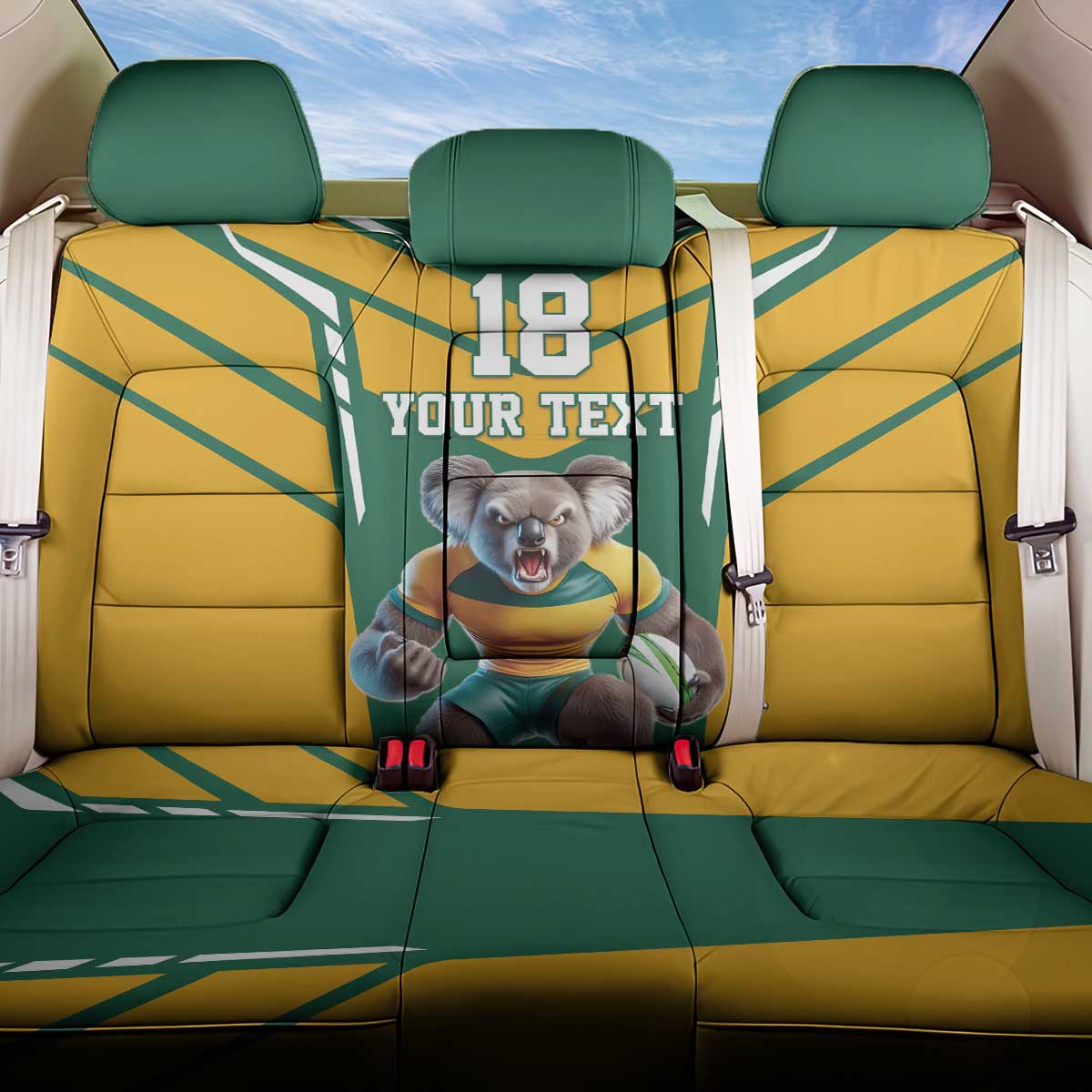 Custom Australia Rugby Back Car Seat Cover Koala Mascot Sporty Style - Aussie Hoodie