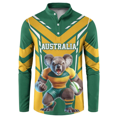 Custom Australia Rugby Button Sweatshirt Koala Mascot Sporty Style - Aussie Hoodie