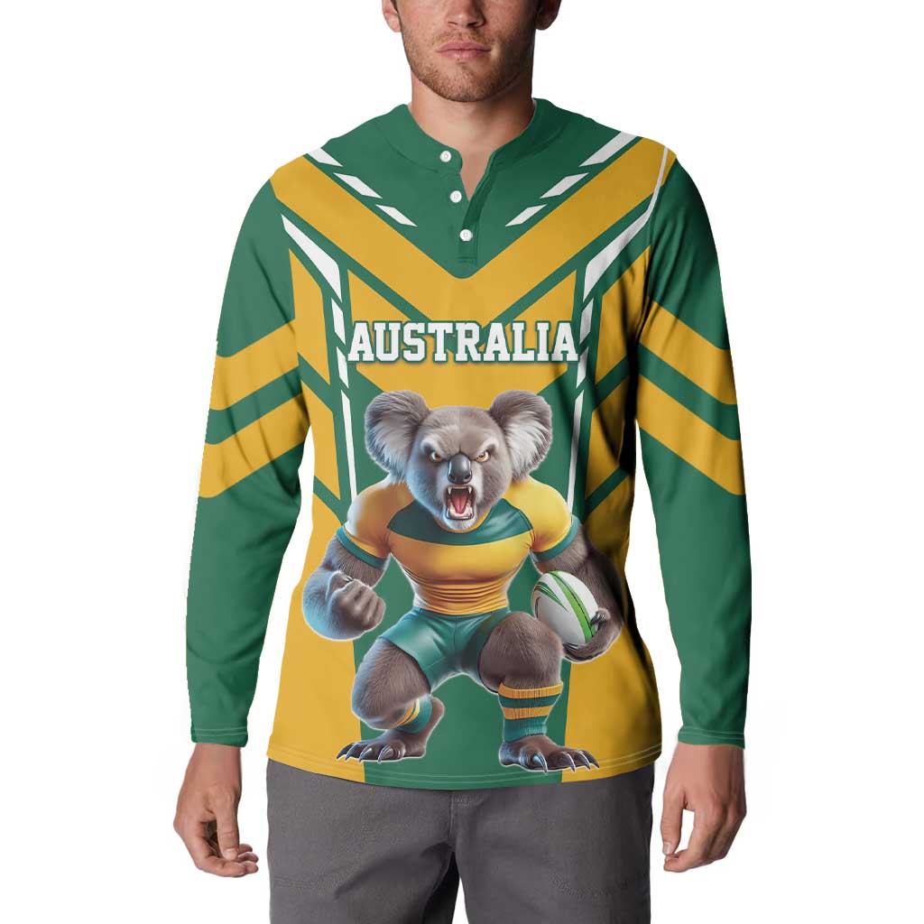 Custom Australia Rugby Button Sweatshirt Koala Mascot Sporty Style - Aussie Hoodie