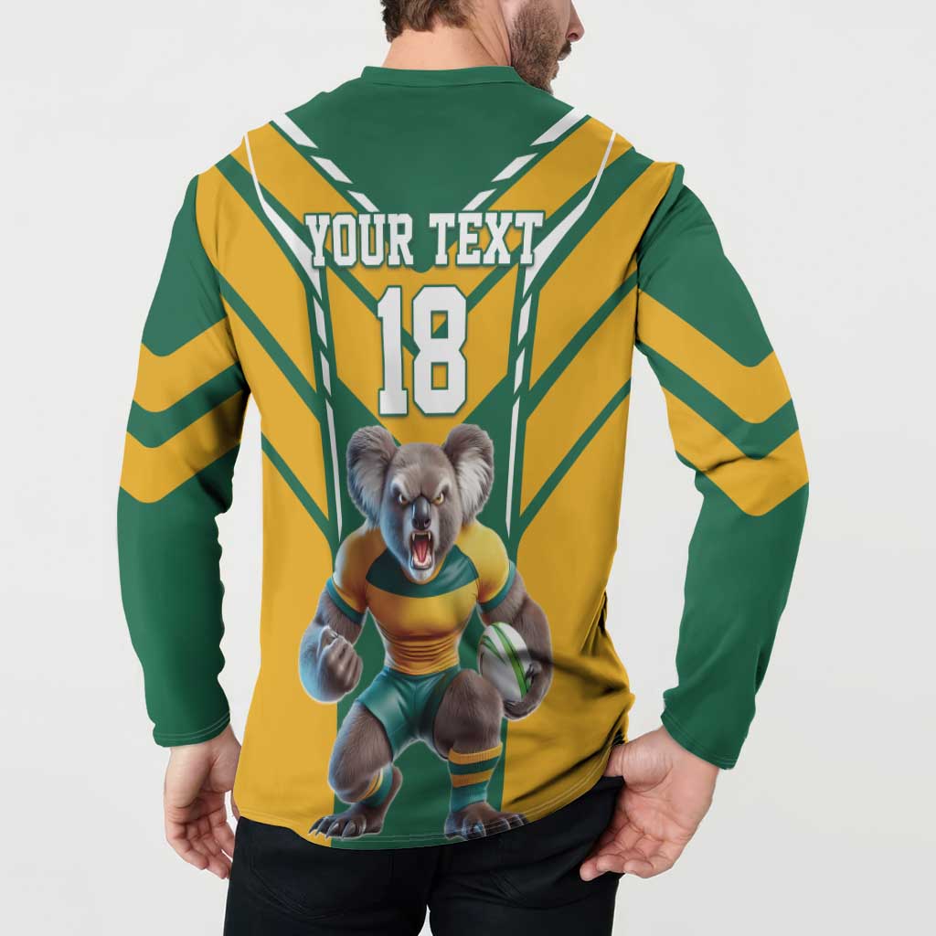 Custom Australia Rugby Button Sweatshirt Koala Mascot Sporty Style - Aussie Hoodie