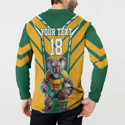 Custom Australia Rugby Button Sweatshirt Koala Mascot Sporty Style - Aussie Hoodie
