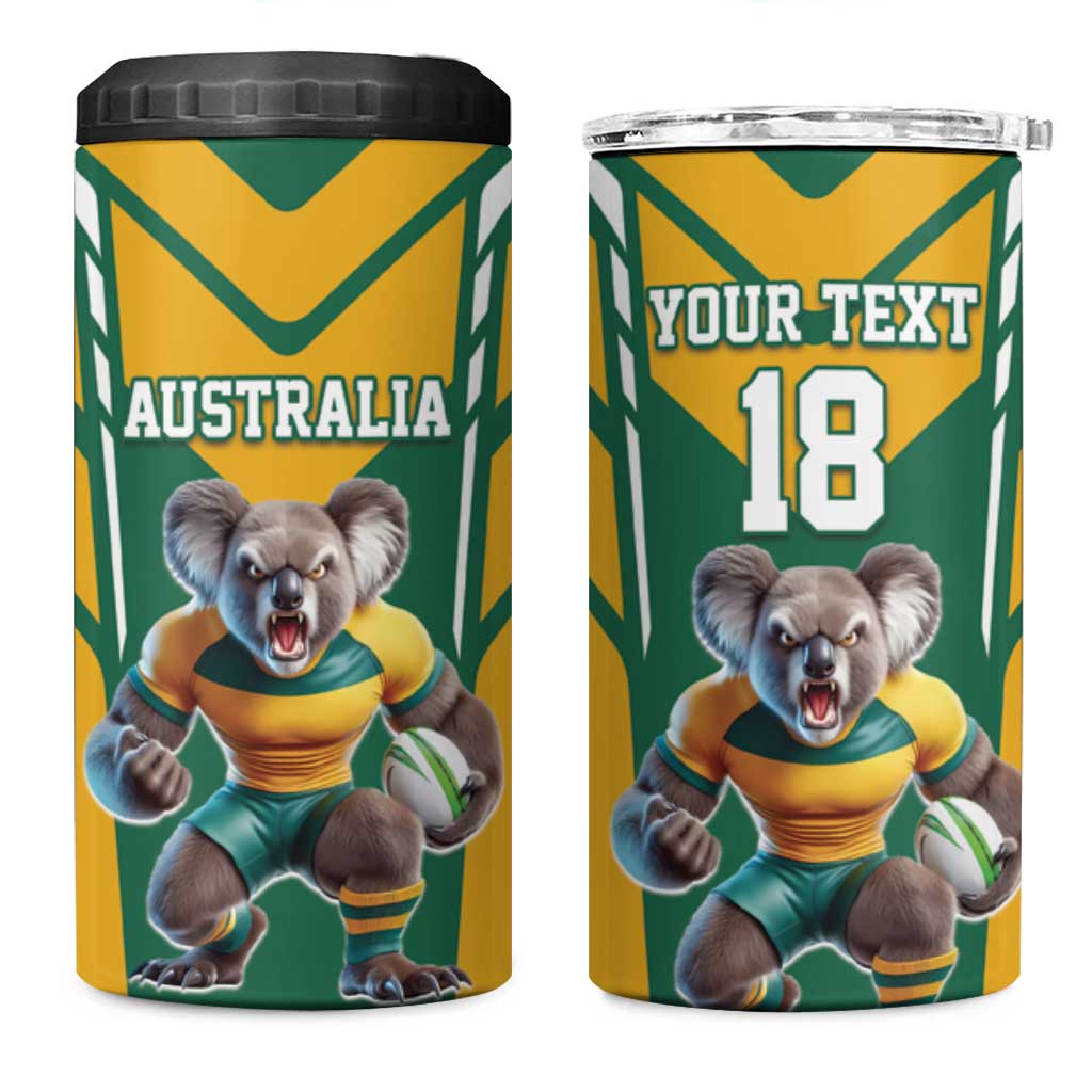 Custom Australia Rugby 4 in 1 Can Cooler Tumbler Koala Mascot Sporty Style - Aussie Hoodie