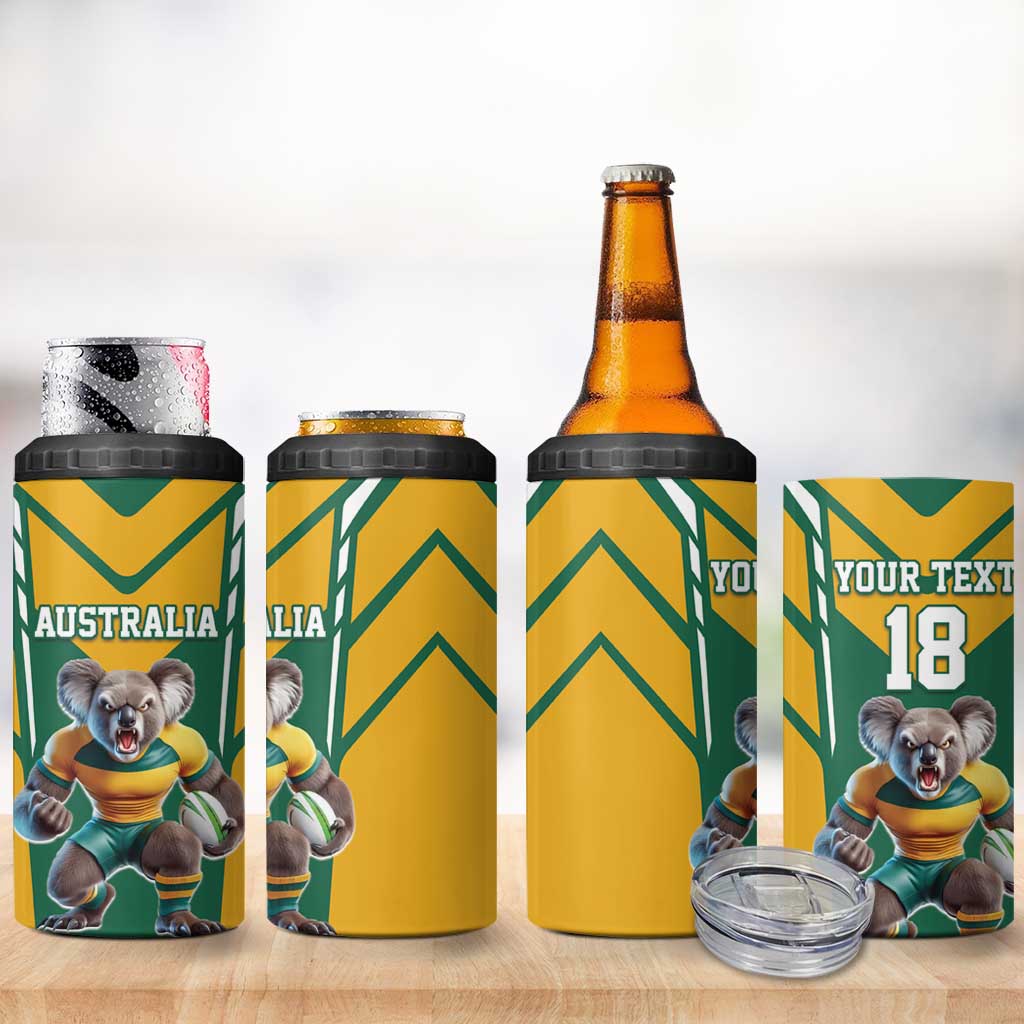 Custom Australia Rugby 4 in 1 Can Cooler Tumbler Koala Mascot Sporty Style - Aussie Hoodie