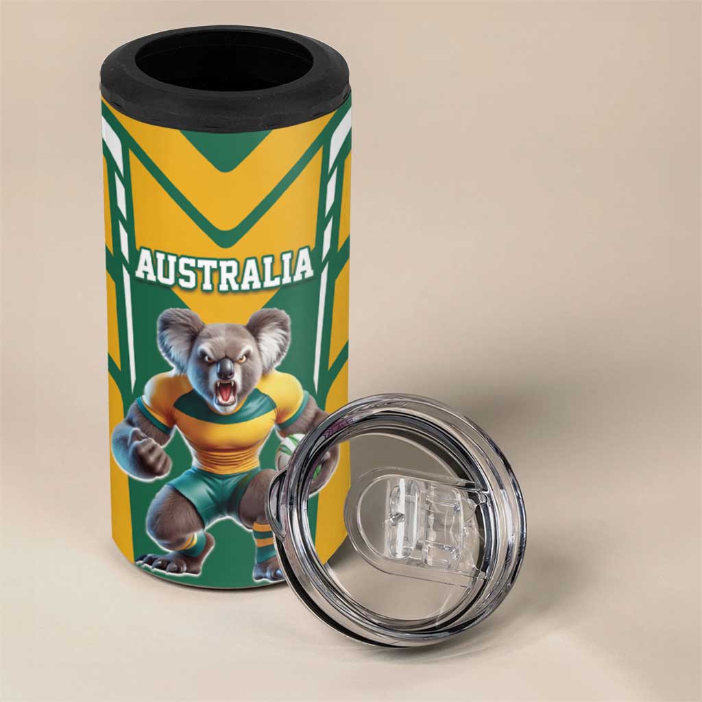 Custom Australia Rugby 4 in 1 Can Cooler Tumbler Koala Mascot Sporty Style - Aussie Hoodie