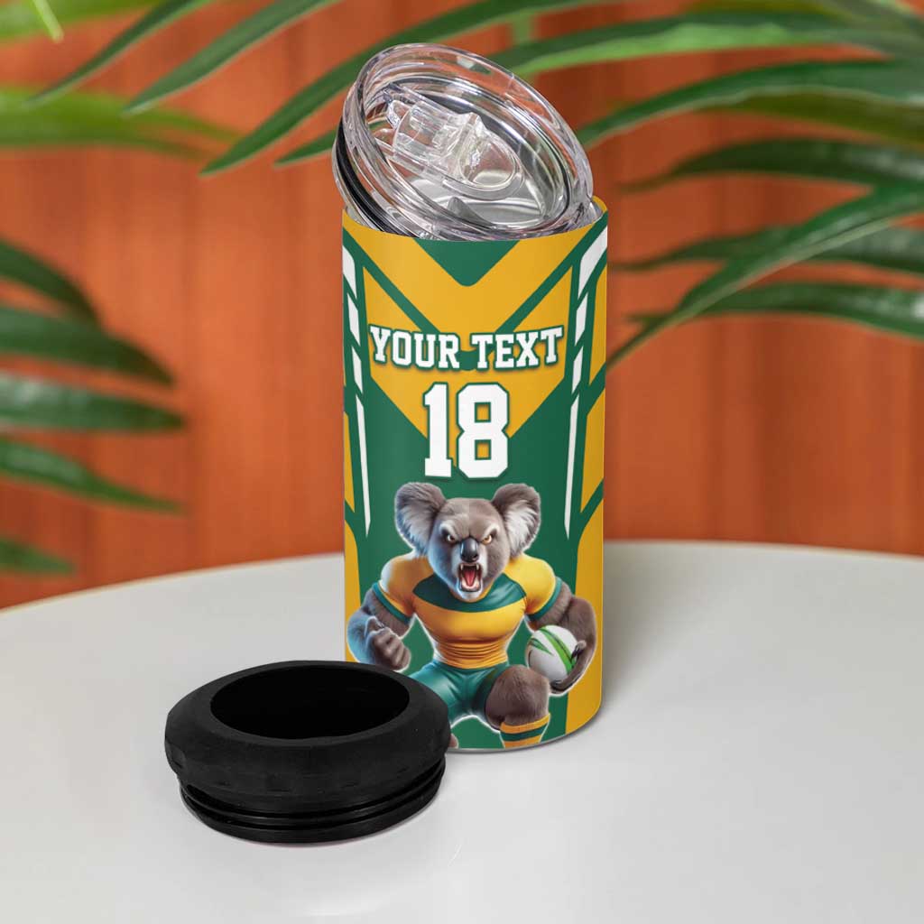 Custom Australia Rugby 4 in 1 Can Cooler Tumbler Koala Mascot Sporty Style - Aussie Hoodie