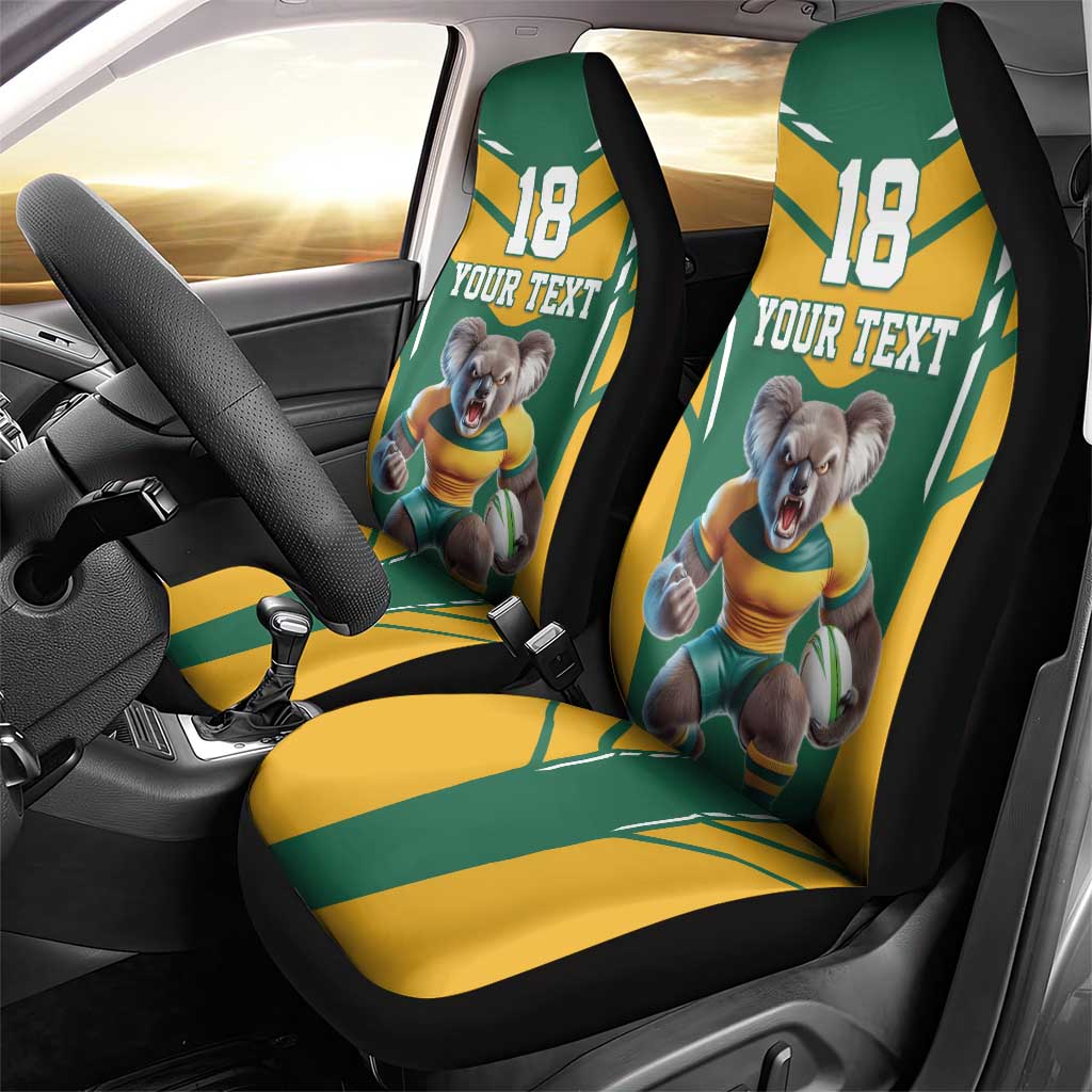 Custom Australia Rugby Car Seat Cover Koala Mascot Sporty Style - Aussie Hoodie