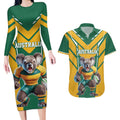 Custom Australia Rugby Couples Matching Long Sleeve Bodycon Dress and Hawaiian Shirt Koala Mascot Sporty Style - Aussie Hoodie