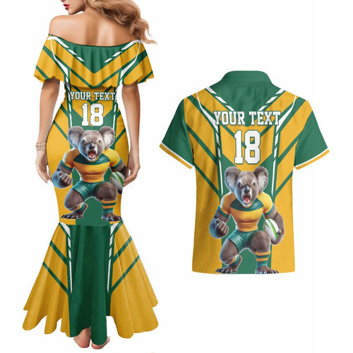Custom Australia Rugby Couples Matching Mermaid Dress and Hawaiian Shirt Koala Mascot Sporty Style - Aussie Hoodie