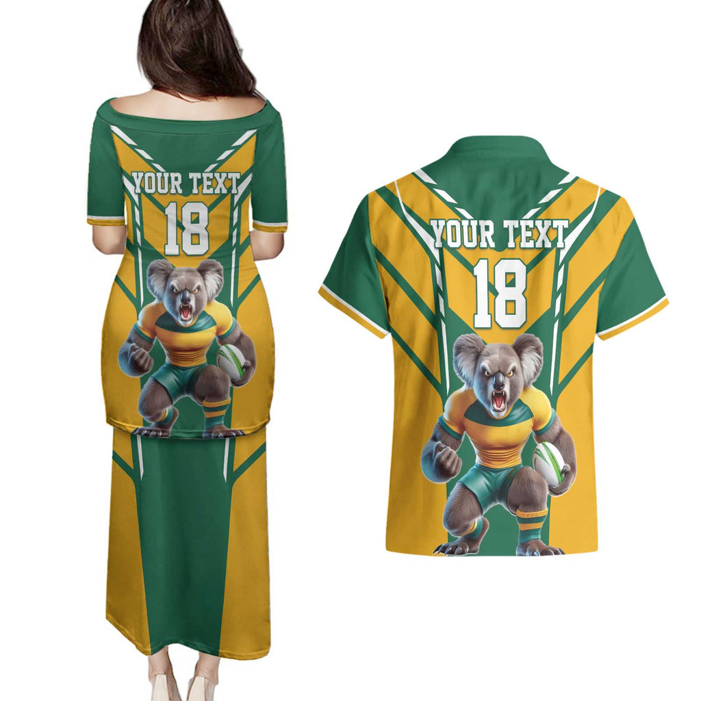 Custom Australia Rugby Couples Matching Puletasi and Hawaiian Shirt Koala Mascot Sporty Style - Aussie Hoodie