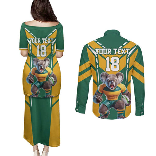 Custom Australia Rugby Couples Matching Puletasi and Long Sleeve Button Shirt Koala Mascot Sporty Style - Aussie Hoodie