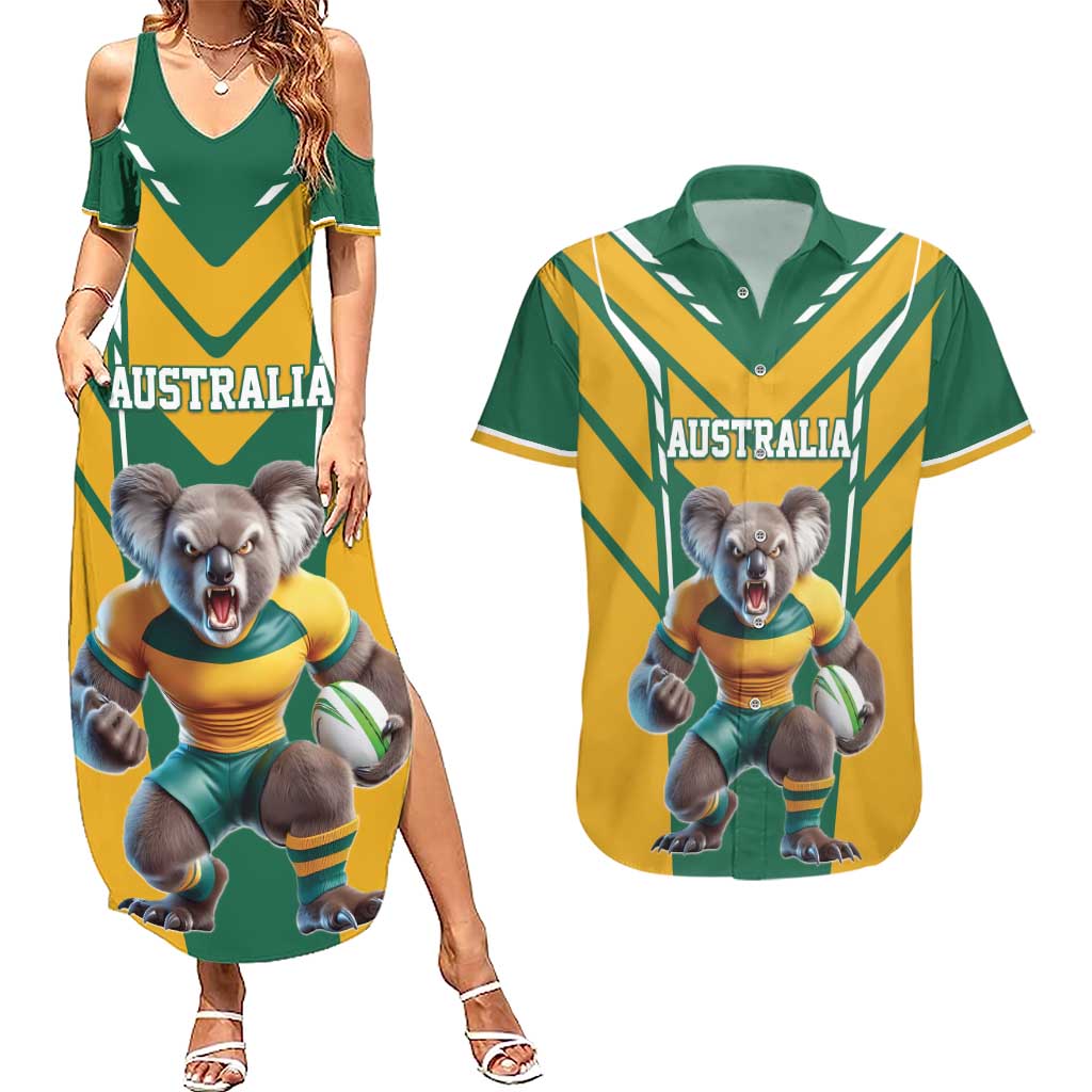 Custom Australia Rugby Couples Matching Summer Maxi Dress and Hawaiian Shirt Koala Mascot Sporty Style - Aussie Hoodie