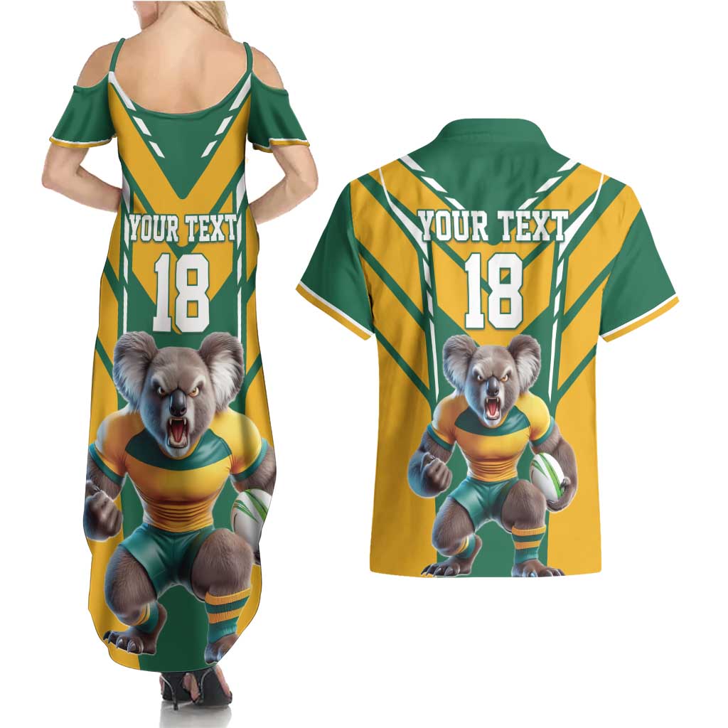 Custom Australia Rugby Couples Matching Summer Maxi Dress and Hawaiian Shirt Koala Mascot Sporty Style - Aussie Hoodie