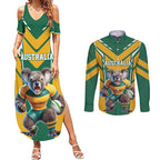 Custom Australia Rugby Couples Matching Summer Maxi Dress and Long Sleeve Button Shirt Koala Mascot Sporty Style - Aussie Hoodie