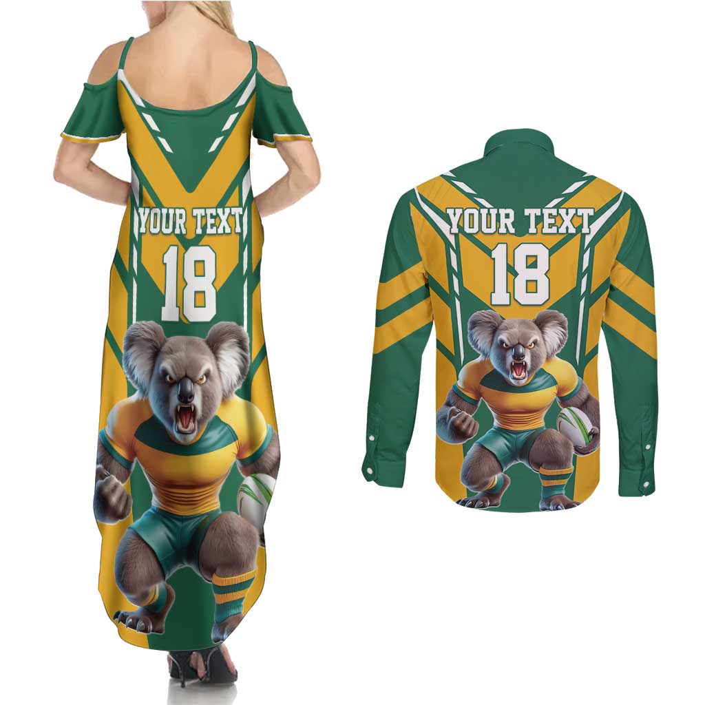 Custom Australia Rugby Couples Matching Summer Maxi Dress and Long Sleeve Button Shirt Koala Mascot Sporty Style - Aussie Hoodie