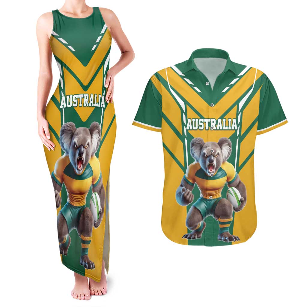 Custom Australia Rugby Couples Matching Tank Maxi Dress and Hawaiian Shirt Koala Mascot Sporty Style - Aussie Hoodie