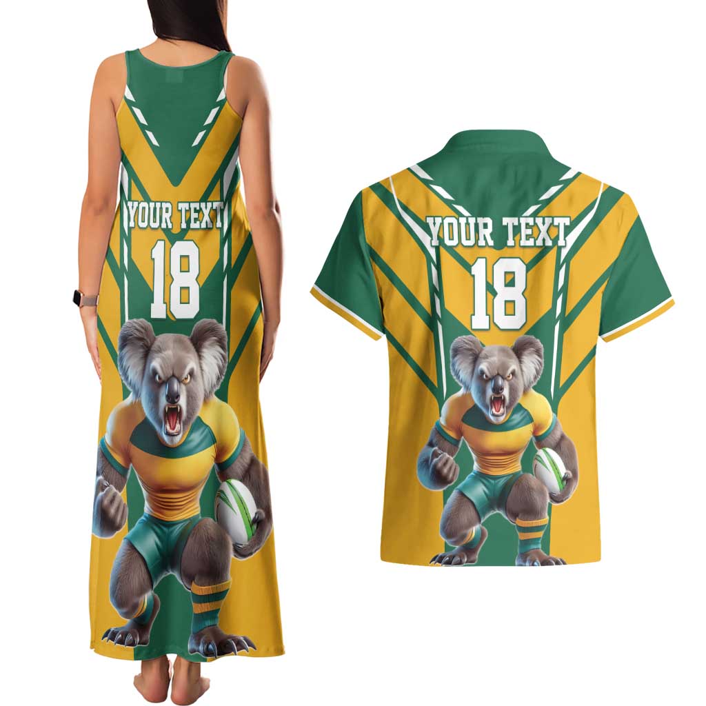 Custom Australia Rugby Couples Matching Tank Maxi Dress and Hawaiian Shirt Koala Mascot Sporty Style - Aussie Hoodie