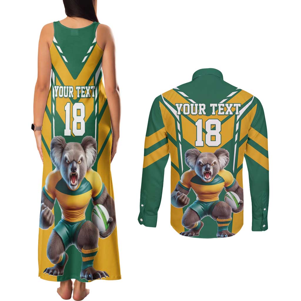 Custom Australia Rugby Couples Matching Tank Maxi Dress and Long Sleeve Button Shirt Koala Mascot Sporty Style - Aussie Hoodie