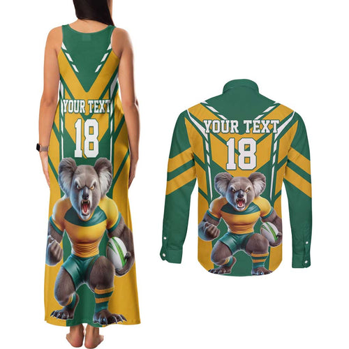 Custom Australia Rugby Couples Matching Tank Maxi Dress and Long Sleeve Button Shirt Koala Mascot Sporty Style - Aussie Hoodie