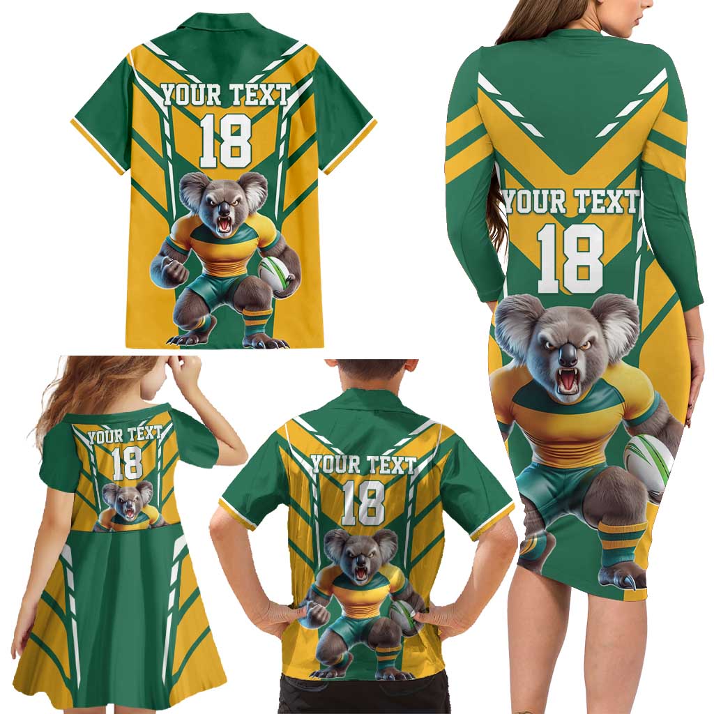 Custom Australia Rugby Family Matching Long Sleeve Bodycon Dress and Hawaiian Shirt Koala Mascot Sporty Style - Aussie Hoodie