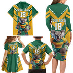 Custom Australia Rugby Family Matching Long Sleeve Bodycon Dress and Hawaiian Shirt Koala Mascot Sporty Style - Aussie Hoodie
