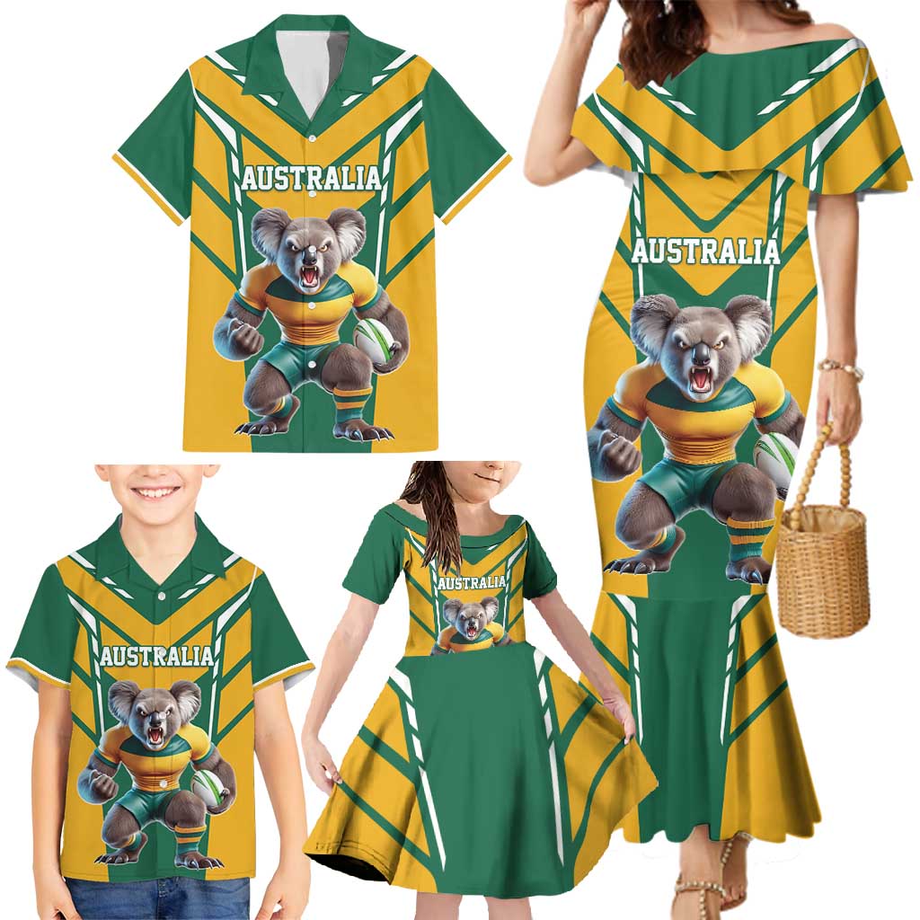 Custom Australia Rugby Family Matching Mermaid Dress and Hawaiian Shirt Koala Mascot Sporty Style - Aussie Hoodie