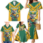 Custom Australia Rugby Family Matching Mermaid Dress and Hawaiian Shirt Koala Mascot Sporty Style - Aussie Hoodie