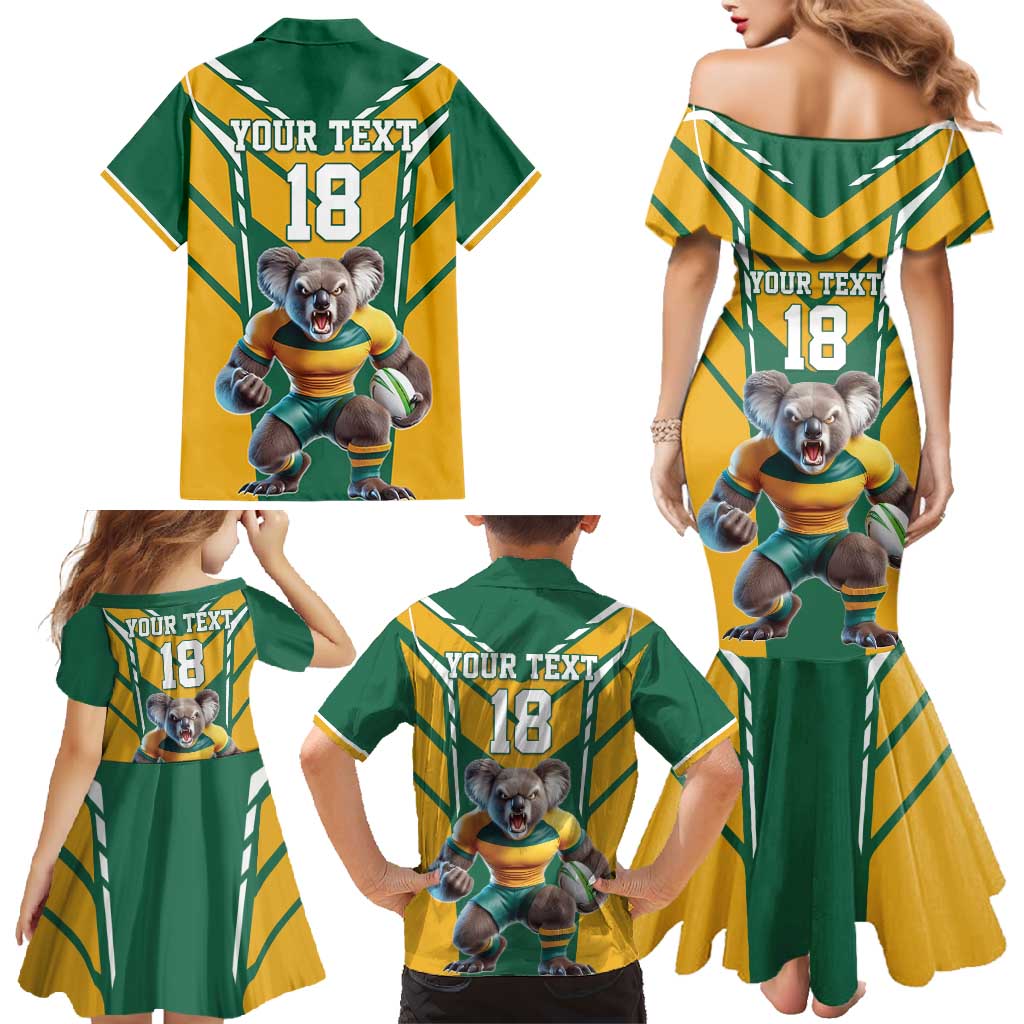 Custom Australia Rugby Family Matching Mermaid Dress and Hawaiian Shirt Koala Mascot Sporty Style - Aussie Hoodie