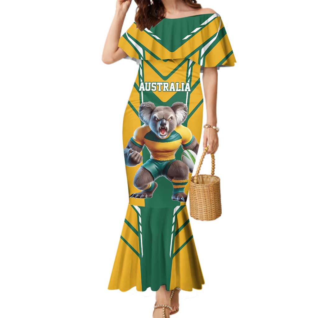Custom Australia Rugby Family Matching Mermaid Dress and Hawaiian Shirt Koala Mascot Sporty Style - Aussie Hoodie