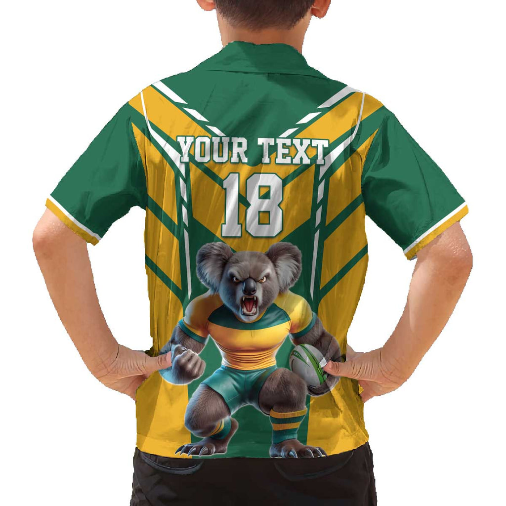 Custom Australia Rugby Family Matching Off The Shoulder Long Sleeve Dress and Hawaiian Shirt Koala Mascot Sporty Style - Aussie Hoodie