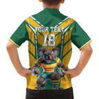 Custom Australia Rugby Family Matching Off The Shoulder Long Sleeve Dress and Hawaiian Shirt Koala Mascot Sporty Style - Aussie Hoodie