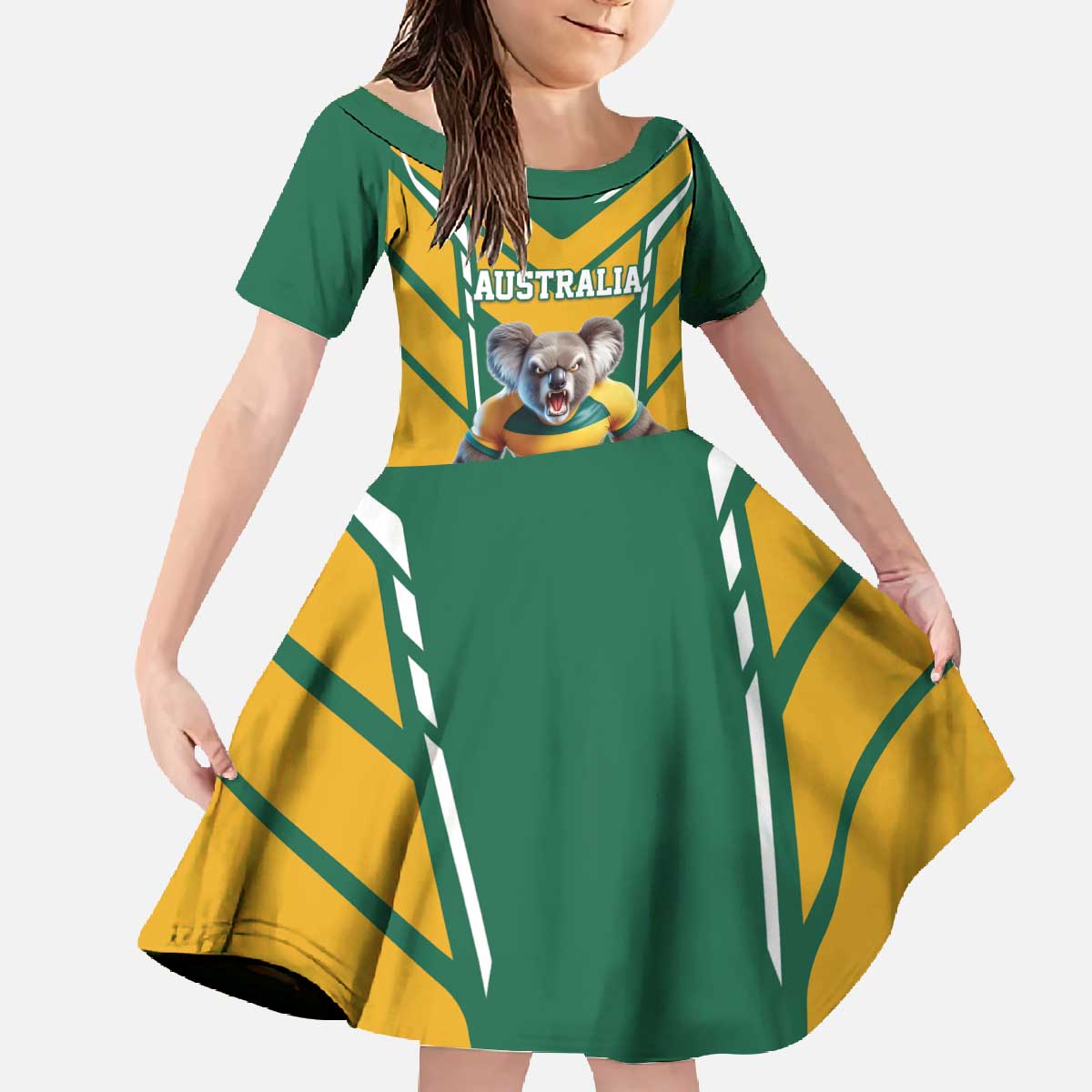 Custom Australia Rugby Family Matching Off The Shoulder Long Sleeve Dress and Hawaiian Shirt Koala Mascot Sporty Style - Aussie Hoodie