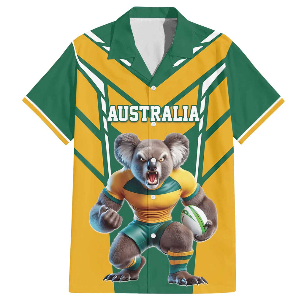 Custom Australia Rugby Family Matching Off The Shoulder Long Sleeve Dress and Hawaiian Shirt Koala Mascot Sporty Style - Aussie Hoodie