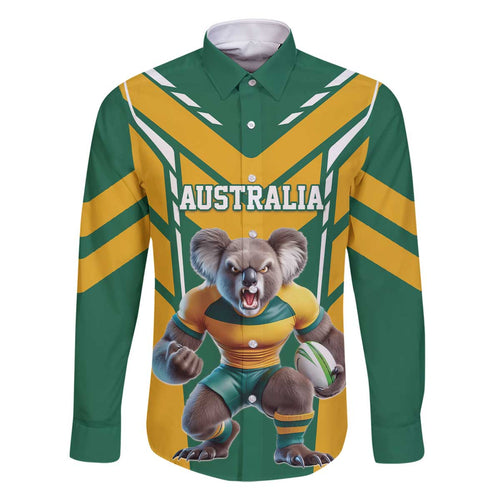 Custom Australia Rugby Family Matching Off The Shoulder Long Sleeve Dress and Hawaiian Shirt Koala Mascot Sporty Style - Aussie Hoodie