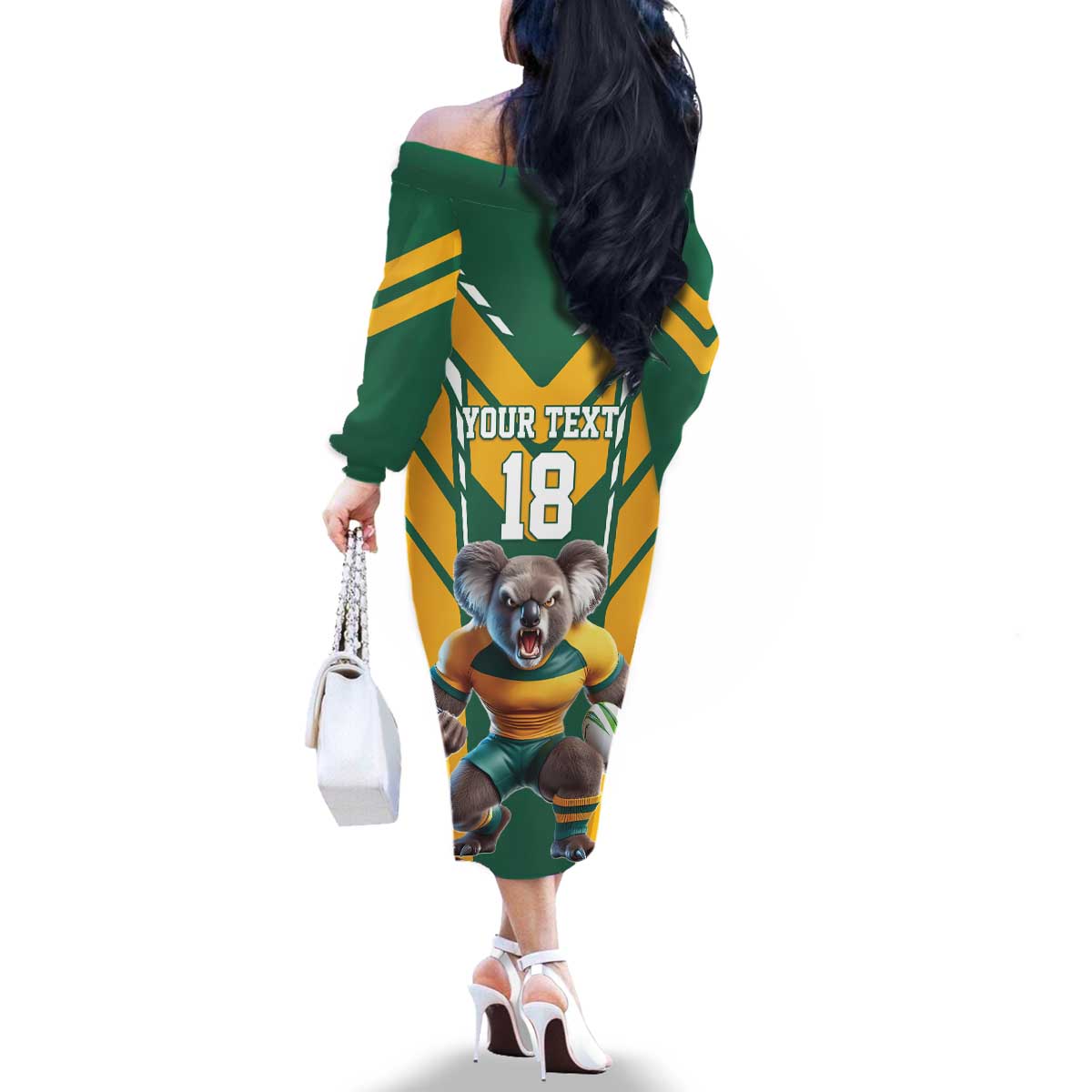 Custom Australia Rugby Family Matching Off The Shoulder Long Sleeve Dress and Hawaiian Shirt Koala Mascot Sporty Style - Aussie Hoodie