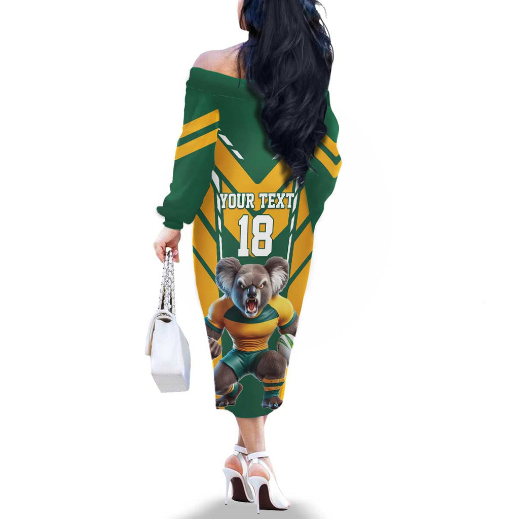 Custom Australia Rugby Family Matching Off The Shoulder Long Sleeve Dress and Hawaiian Shirt Koala Mascot Sporty Style - Aussie Hoodie