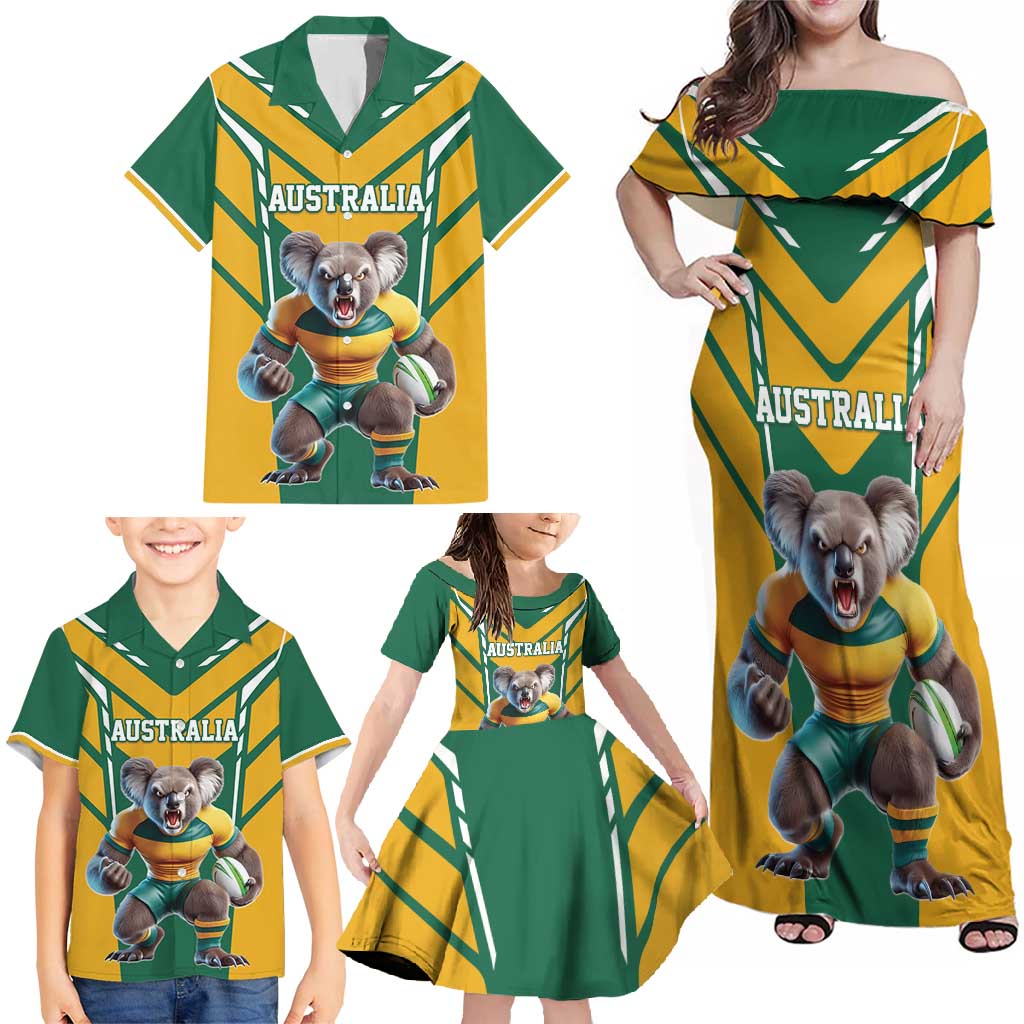 Custom Australia Rugby Family Matching Off Shoulder Maxi Dress and Hawaiian Shirt Koala Mascot Sporty Style - Aussie Hoodie