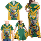 Custom Australia Rugby Family Matching Off Shoulder Maxi Dress and Hawaiian Shirt Koala Mascot Sporty Style - Aussie Hoodie