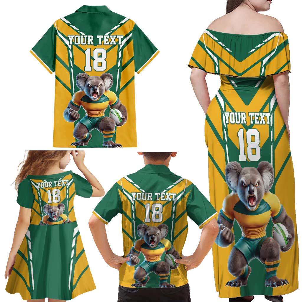 Custom Australia Rugby Family Matching Off Shoulder Maxi Dress and Hawaiian Shirt Koala Mascot Sporty Style - Aussie Hoodie