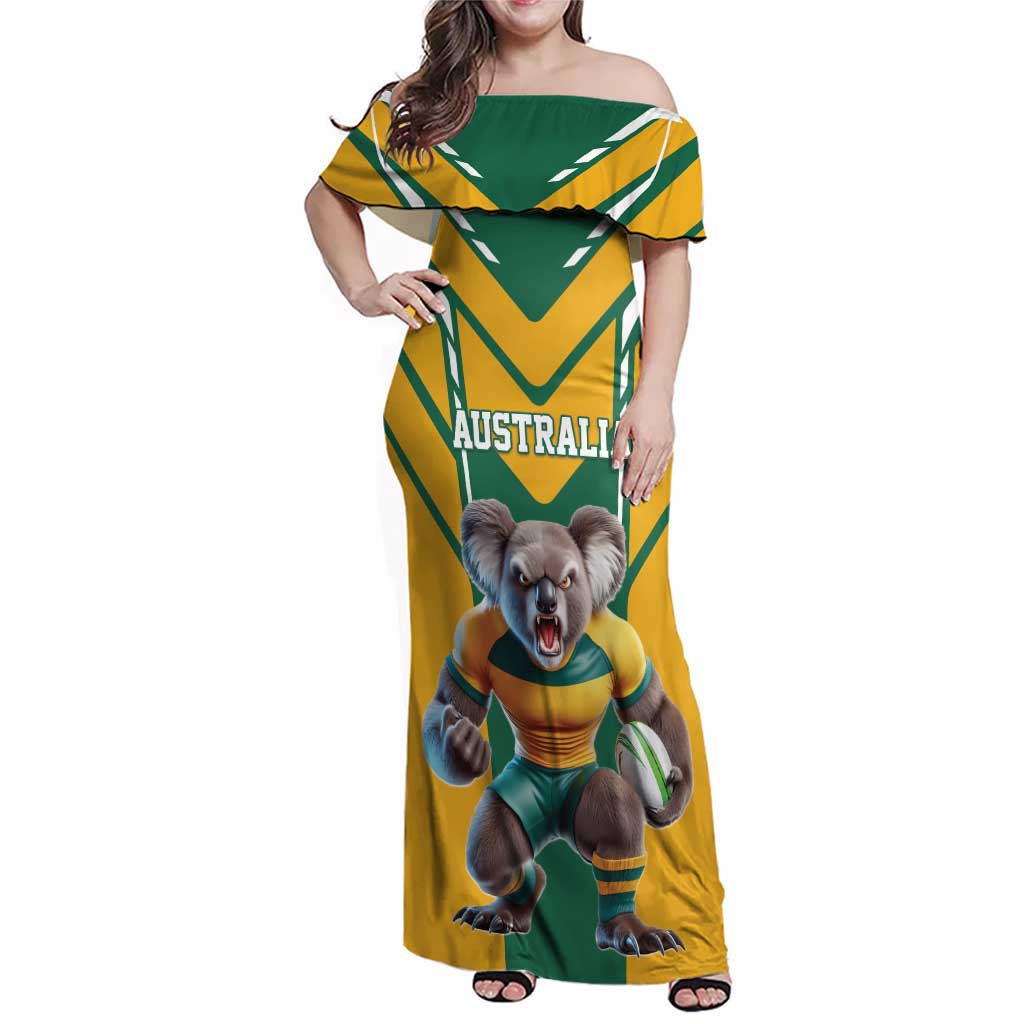 Custom Australia Rugby Family Matching Off Shoulder Maxi Dress and Hawaiian Shirt Koala Mascot Sporty Style - Aussie Hoodie
