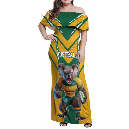 Custom Australia Rugby Family Matching Off Shoulder Maxi Dress and Hawaiian Shirt Koala Mascot Sporty Style - Aussie Hoodie