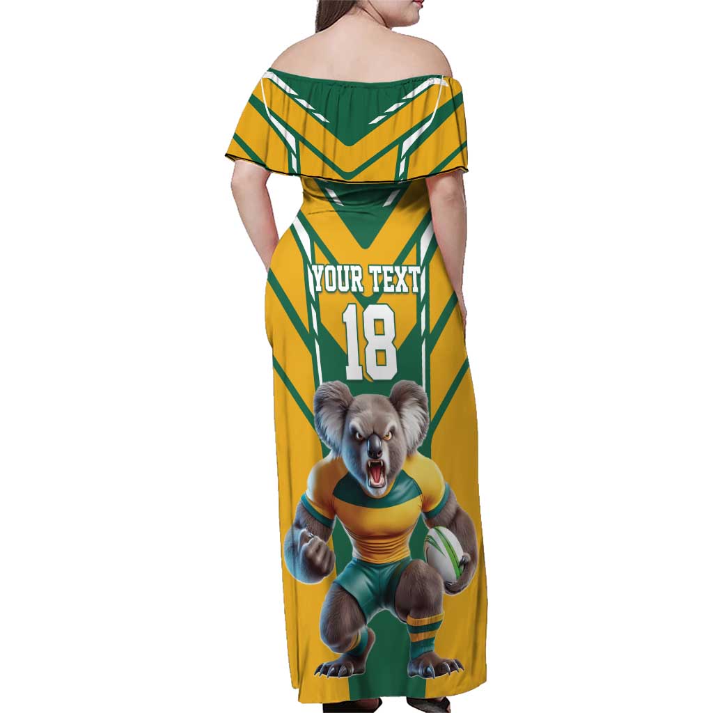 Custom Australia Rugby Family Matching Off Shoulder Maxi Dress and Hawaiian Shirt Koala Mascot Sporty Style - Aussie Hoodie