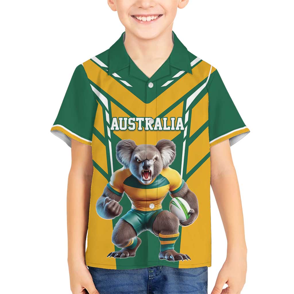 Custom Australia Rugby Family Matching Off Shoulder Maxi Dress and Hawaiian Shirt Koala Mascot Sporty Style - Aussie Hoodie