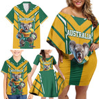 Custom Australia Rugby Family Matching Off Shoulder Short Dress and Hawaiian Shirt Koala Mascot Sporty Style - Aussie Hoodie