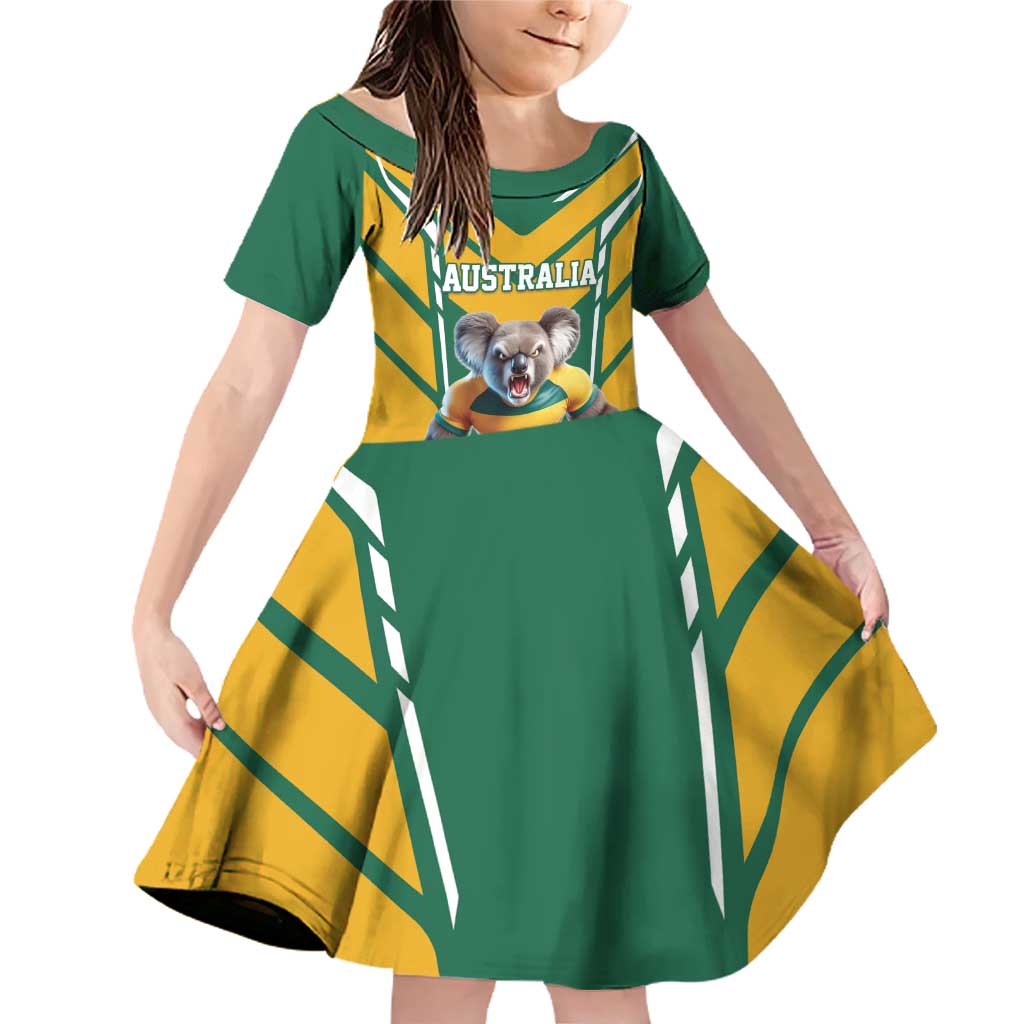 Custom Australia Rugby Family Matching Off Shoulder Short Dress and Hawaiian Shirt Koala Mascot Sporty Style - Aussie Hoodie