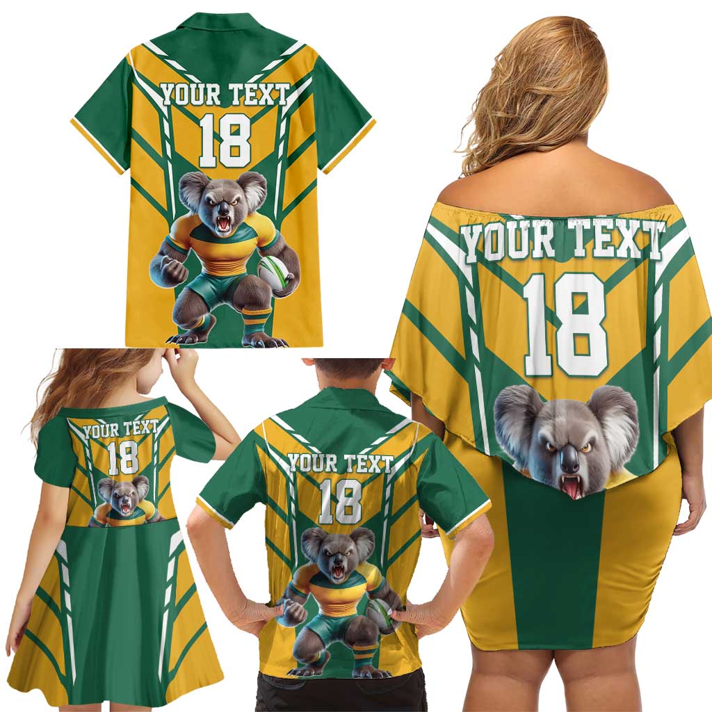 Custom Australia Rugby Family Matching Off Shoulder Short Dress and Hawaiian Shirt Koala Mascot Sporty Style - Aussie Hoodie
