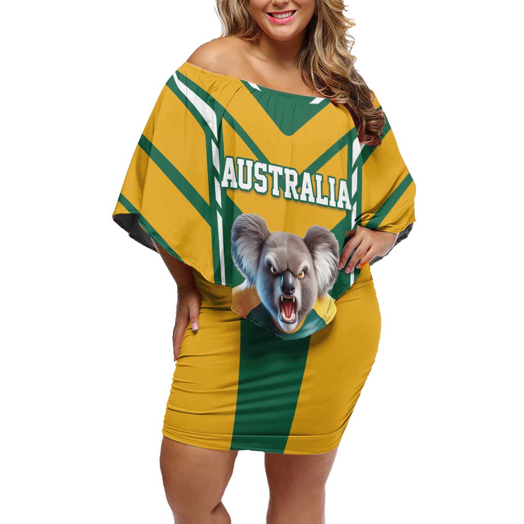Custom Australia Rugby Family Matching Off Shoulder Short Dress and Hawaiian Shirt Koala Mascot Sporty Style - Aussie Hoodie